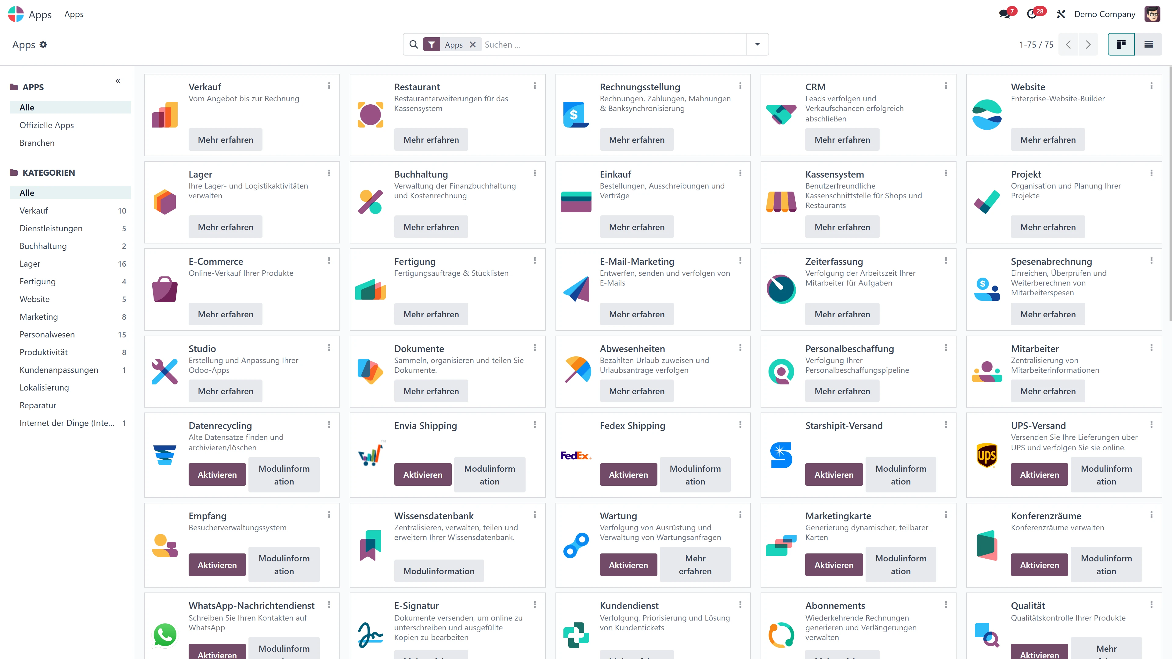 Odoo-Screenshot: Odoo App-Store
