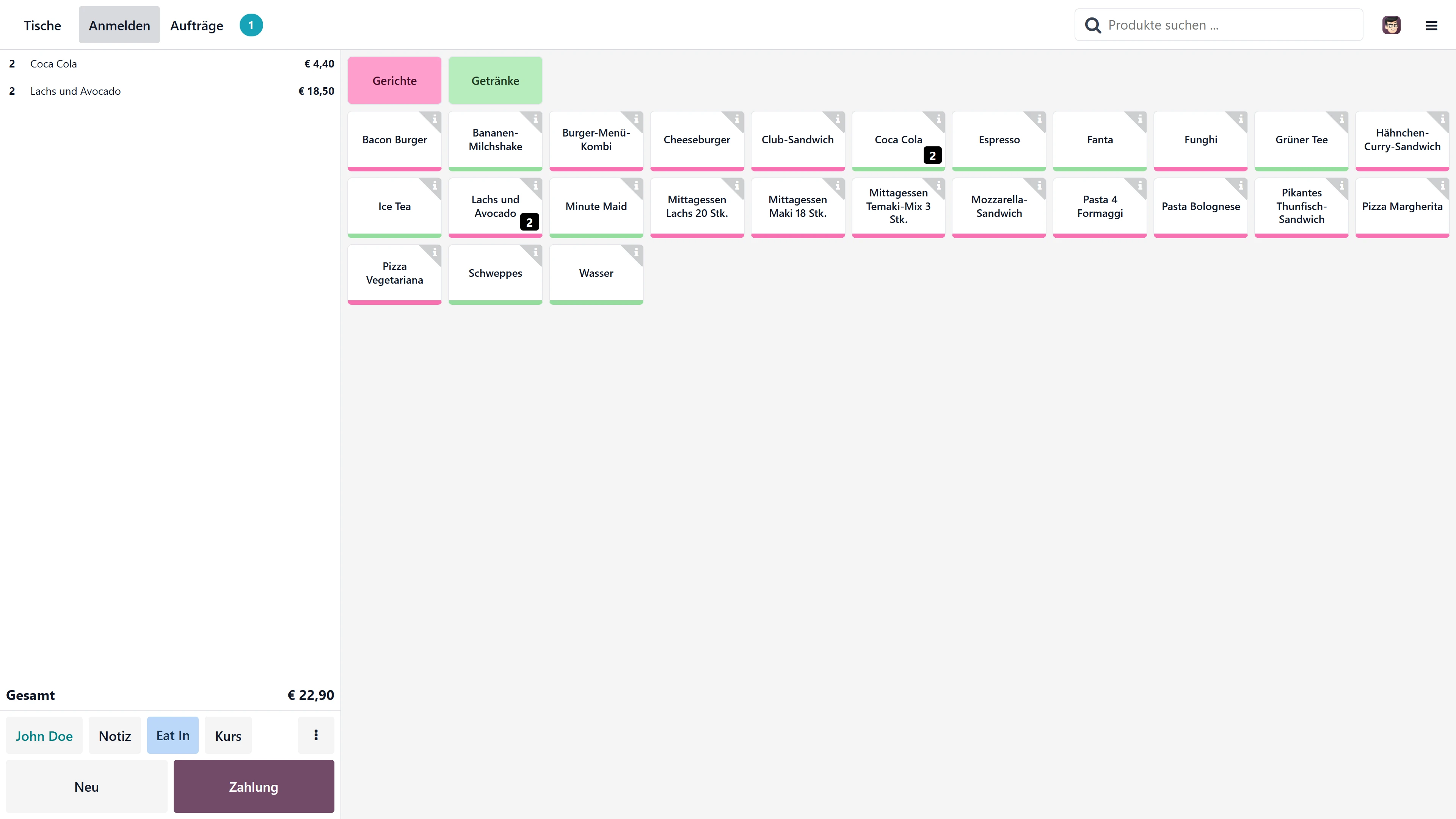 Odoo-Screenshot: Kassensystem - Kassen-Ansicht