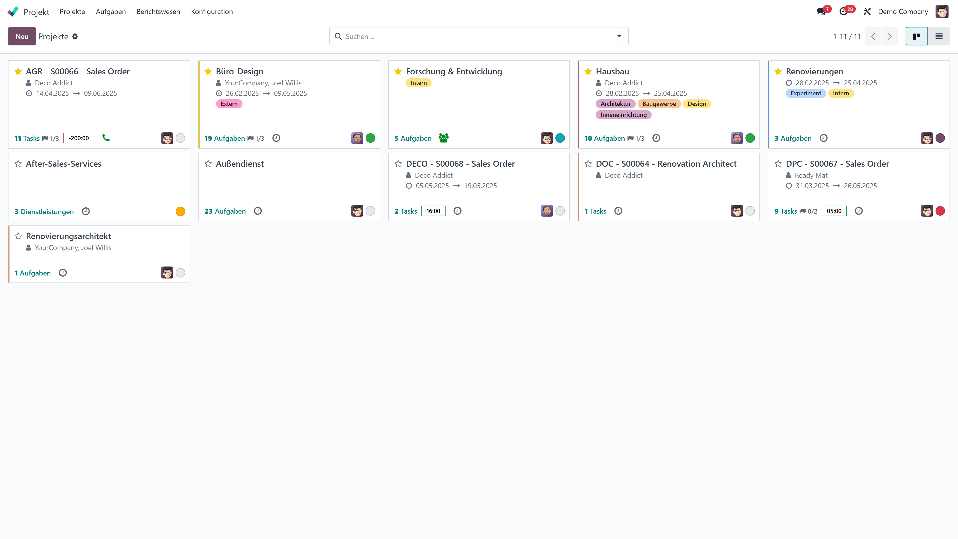 Odoo-Screenshot: Projekt - Übersicht